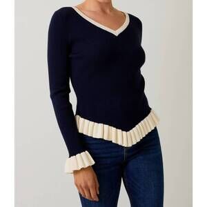 NEW SUNDAY EDITION ribbed knit sweater in navy-white